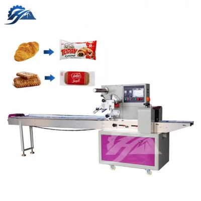 Foshan galletas, croissants, pan, paletas de chocolate, pasteles, galletas, oblea, máquina automática de embalaje de almohadas Horizontal